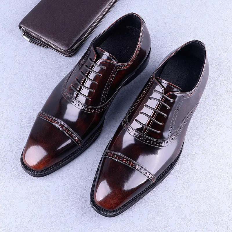 Patent leather three joint leather shoes men leather open bead oxford shoes square head thumb200