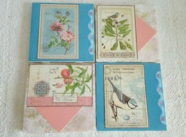 Set of 4 Hand Made Custom Tile Coasters Featured Flowers and Lovely Blue... - £11.95 GBP