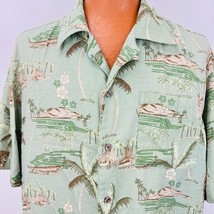 Island Shores Hawaiian Aloha XL Shirt Tiki Statues Huts Islands Plumeria... - £31.59 GBP
