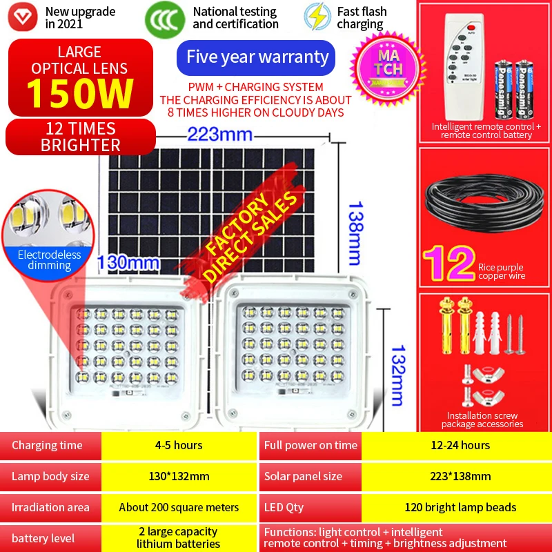 420LED Solar Lights Outdoor 300W Flood Light Wall Street Lamp IP67 Waterproof Se - £107.99 GBP