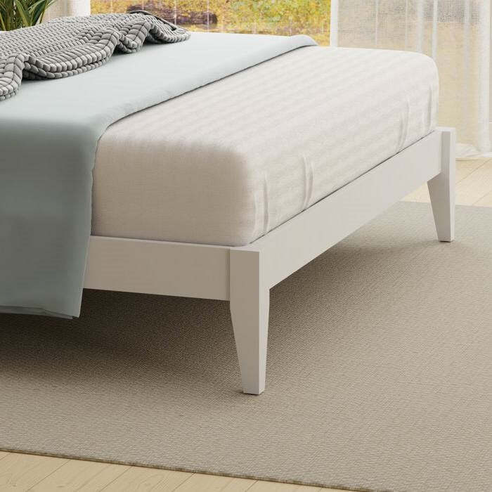 Solid Oak King Platform Bed With Headboard In White Item image 3