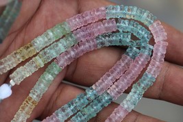 Natural, 8 inch long faceted Multi Aquamarine Heishi beads, 6--7 mm app, aquamar - $44.77