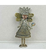 Vintage Brooch Pin Fairy Pewter Brass Copper Aurora Borealis Crown Wand - £17.44 GBP