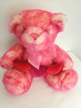 Walmart Teddy Bear Plush Stuffed Animal White Frosted Hot Pink 3 Hearts - £21.34 GBP