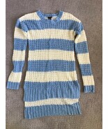 rue 21 Stripe Blue/White Long Sleeve Pullover Loose Knit Sweater High/Lo... - $9.41