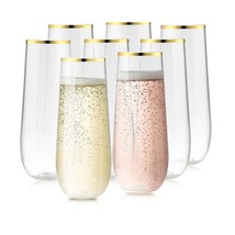 16 Pack Plastic Champagne Flutes Disposable 9 Oz Stemless Clear Plastic Champagn - £22.35 GBP