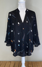 lush NWT women’s patterned pullover blouse size M black A11 - £11.17 GBP