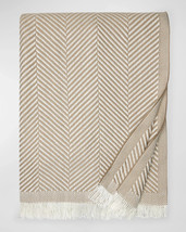 Sferra Costa Fog Throw Blanket Fringed Tan Herringbone Design Cotton 50"x70" NEW - £156.97 GBP