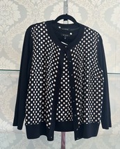 ST. JOHN Black &amp; White Polka Dot Silk Front Cardigan &amp; Shell Set Sz M $700 - £237.90 GBP