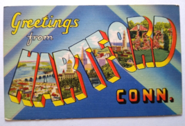 Greetings From Hartford Connecticut Postcard Large Big Letter 1941 Colourpicture - £11.21 GBP