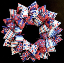 Stars and Stripes Forever Patriotic Handmade Fabric Wreath for July 4th - £39.46 GBP