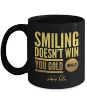 Simone Biles Coffee Cup Smiling Doesn&#39;t Win You Gold Medals Gymnast Black 11 oz - £19.71 GBP