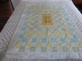 Handmade PUPPY DOG EMBROIDERED Cotton PATCHWORK CRIB QUILT - 38&quot; x 52&quot; - £23.57 GBP