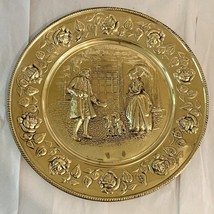 Elpec Vintage brass Embossed Wall plate Decor Woman Walking Dogs 16.5” D... - $16.04