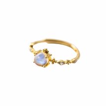 Luxury Gold-Plated Adjustable Ring with S925 Sterling Silver Moonlight Stone: Ex - £21.65 GBP