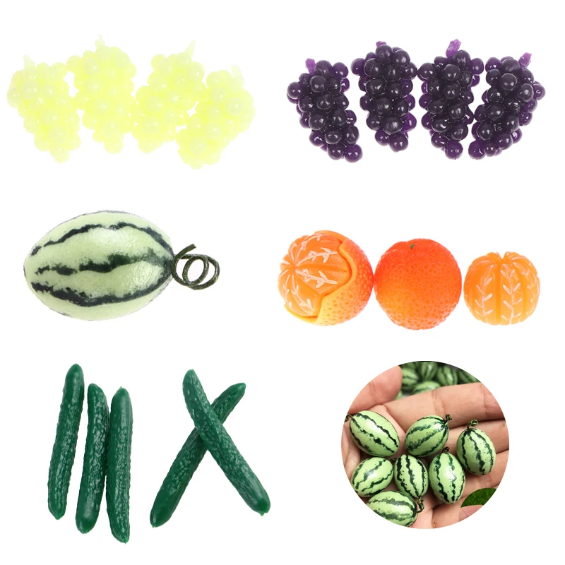 Miniature Dollhouse Fruit Mini Grape/Orange/Watermelon/Cucumber Pretend Play - £7.62 GBP+