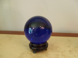 INDIGO Crystal Ball Sphere 13in CIRCUMFRENCE Wood Stand&amp; Gift Box Large ... - $396.00