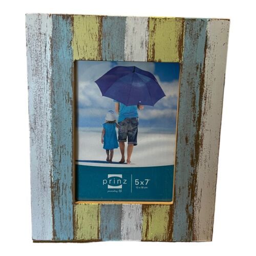 Rustic Wood Beach House Picture Frame  Fits Size 5x7 Photo White Blue Prinz - $56.09