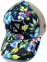 North Carolina Tar Heels NCAA Hat Cap Hawaiian Flower Gold Mesh Stretch Flex Fit - £13.32 GBP