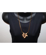 Napier Gold Tone Pink Enamel Bow Pendant 24&quot; Flat Herringbone Link Necklace - $446.05 MXN