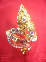 Holy Blessed Multi-Color Gems Gold Naga Ring Talisman Lucky Life Thai Am... - $34.99