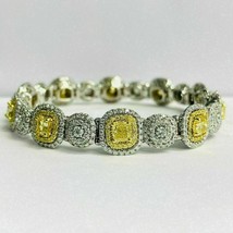 15.00 CT Cushion Cut Yellow Diamond 7.5&quot; Tennis Bracelet 14K White Gold ... - £162.52 GBP