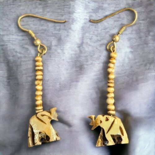 Vintage hand carved elephant earrings - $20.00