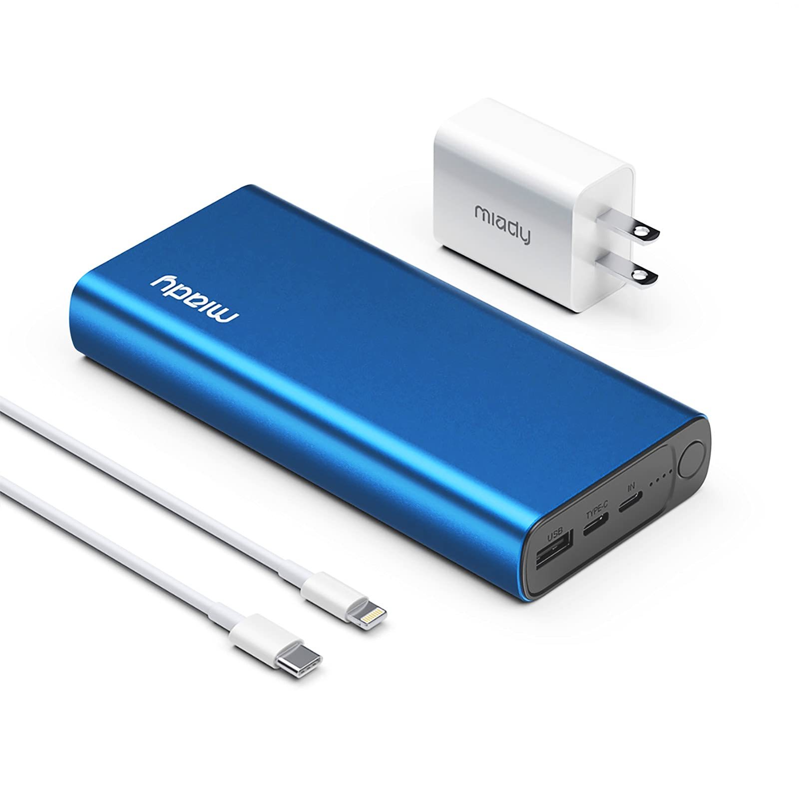 Miady USB-C 18W PD 3.0 Portable Charger 20000mAh, Fast Charging Power Bank/w MF