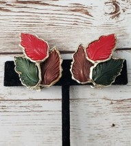 Vintage Clip On Earrings Tri Color Leaves Trio Large Statement Earrings - £12.98 GBP