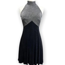 Tadashi Cocktail Dress Womens S Black Silver Stretch High Neck Sleeveless Swing - £58.21 GBP