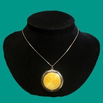 Vintage 1922 Yellow Enamel Sterling Silver Compact Locket Necklace 18” England - £214.98 GBP