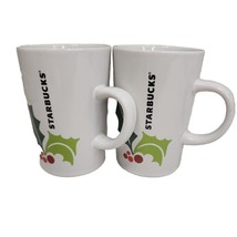 2 Starbucks Coffee Mugs 2011 Christmas Holiday Ceramic Holly Berry Cups - $17.59