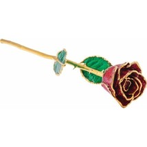 24k Gold Dipped Ruby Red Sparkle Lacquer Real Rose Valentine&#39;s Day Holiday Gift - £78.76 GBP