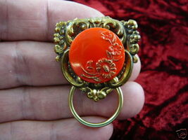 (#E330) Red flower Eyeglass BRASS pin pendant ID badge holder - $16.79