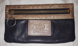 Coach Poppy Josie Clutch black licorice &amp; gold metallic leather pouch 42856 - £22.45 GBP