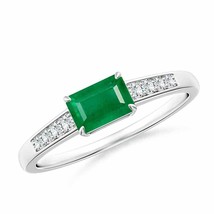 ANGARA East West Emerald-Cut Emerald Solitaire Ring with Diamond Accents - £704.31 GBP