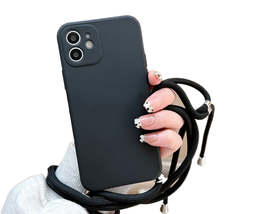 Anymob Huawei Phone Case Black Necklace Lanyard Crossbody Cord Rope Soft Silicon - £18.64 GBP