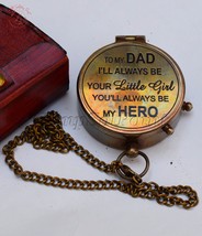 Flat Pocket Compass With Antique Style &amp; Very Loving Inscription &quot;DAD I Will Be  - £61.03 GBP