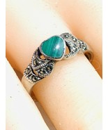 Vintage Sterling Silver 925 MARCASITE Malachite Heart Ring Size 8 - €21,94 EUR