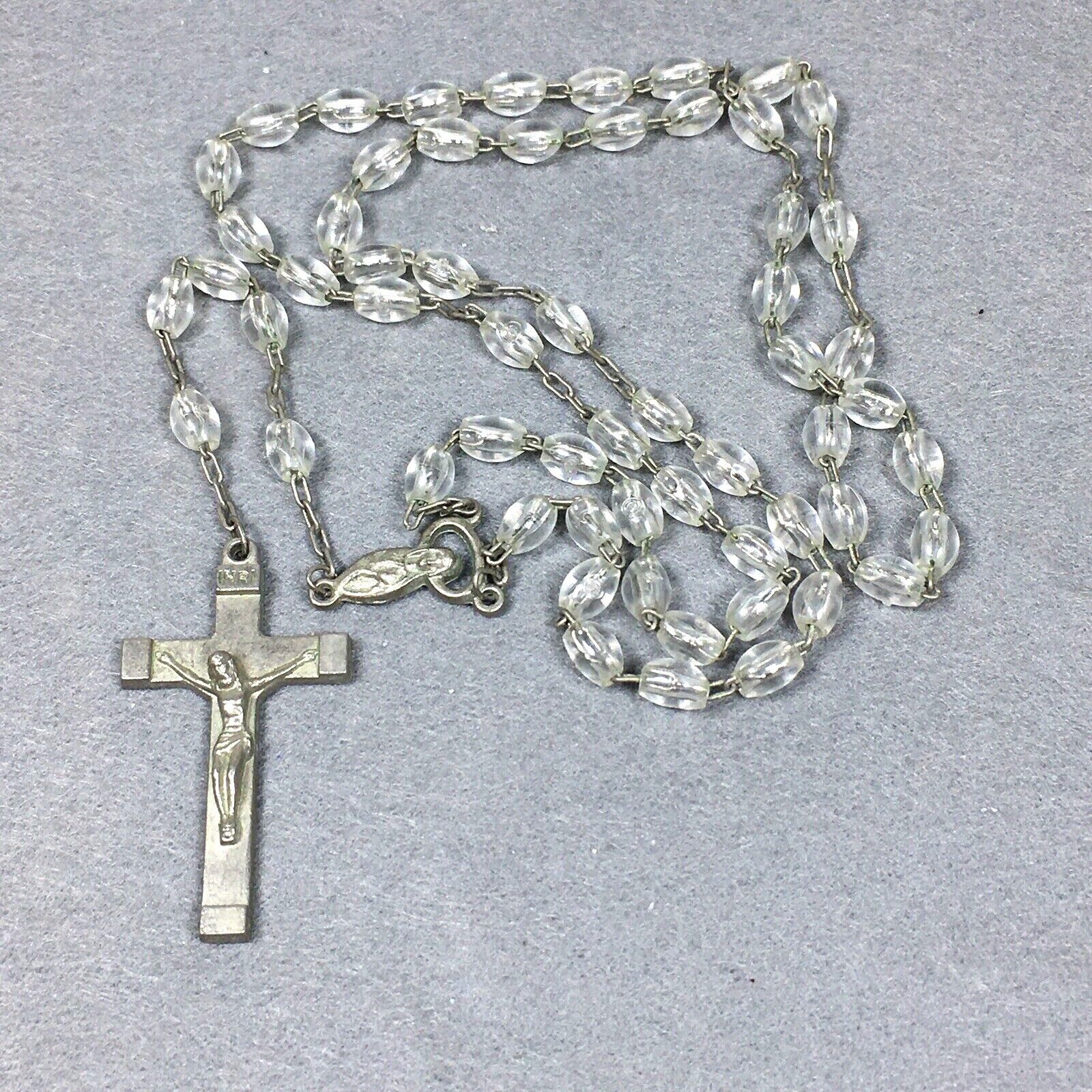 Primary image for Vintage Catholic Clear Beads 5 Decade Rosary Silver Tone Crucifix
