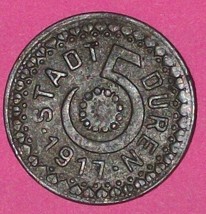 1917 5 Pfennig Stadt Duren Westphalia Germany Wwi German City Notgeld Coin Token - £33.63 GBP
