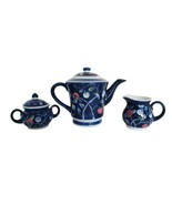 Vintage blue &amp; white fruit design asian style teapot, sugar &amp; creamer set - $745.41 MXN