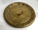 14&quot; Vintage Embossed Hammered Brass Decorative Plate w/ Bull Elephant Ho... - £39.92 GBP