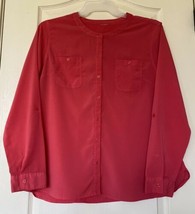 Womens Size Large ButtonUp Shirt/ Blouse Sheer Coral Long Sleeve - £11.68 GBP