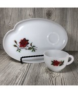 Vintage Federal Glass ROSECREST Milk Glass Snack Plate Cup Red Rose Repl... - $466.73 MXN