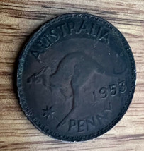 1953 PENNY AUSTRALIAN PRE DECIMAL QUEEN ELIZABETH II CORONATION YEAR - £3.78 GBP