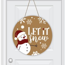 Christmas &quot;Let It Snow&quot; Round House or Door Hanger, Wooden Greeting Sign  - £15.73 GBP