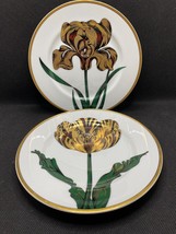 Fitz &amp; Floyd 2x Salad Plates White Green Gold, Iris and Tulip VTG 1979 S... - £38.91 GBP