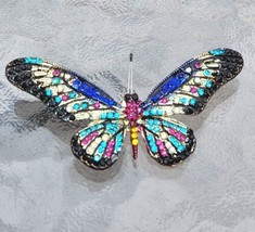 Rhinestone Crystal on Enamel Beautiful Butterfly Brooch - £7.04 GBP