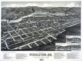 Decorative Poster.Pendleton Oregon 1884 bird eye view.Aerial city map. 2677 - £13.35 GBP+